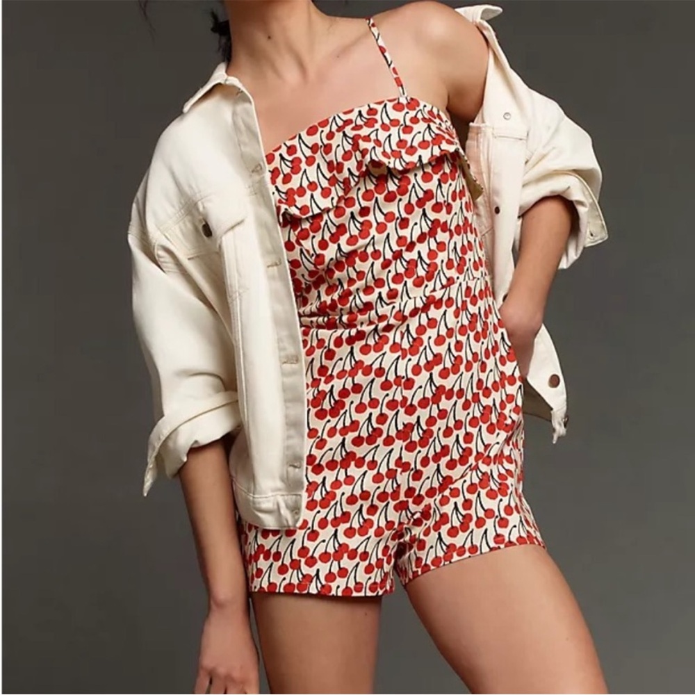 Corey Lynn Calter Cherry Patterned Strapless Romp… - image 1